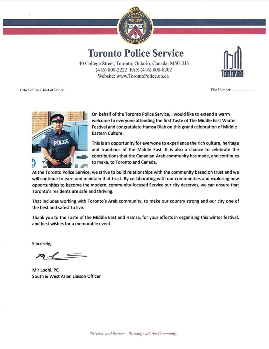 tastemiddleeast's tweet photo. Thank you @mirlodhi , South &amp; West Asian Liaison officer @TorontoPolice for your continuous support and for believing in our mission! 

@tastemiddleeast toronto 1st Annual Indoor Winter Festival is coming to the city of Mississauga! March 17, 18, &amp; 19 @mississaugaconvention https://t.co/YeylcYl9Oa