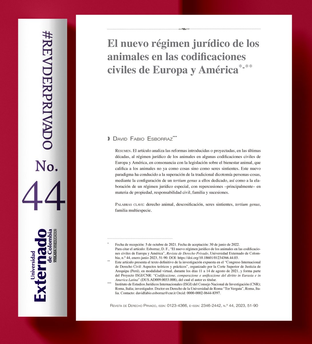 RevDerPrivado's tweet photo. La dicotomía de personas-cosas ha sido superado por la calificación de los animales como seres sintientes. El Prof. David Esborraz estudia este cambio de paradigma en las codificaciones civiles europeas y americanas. Léalo acá: 👉 https://t.co/VyNESHdzQA https://t.co/SNYcWvOElP