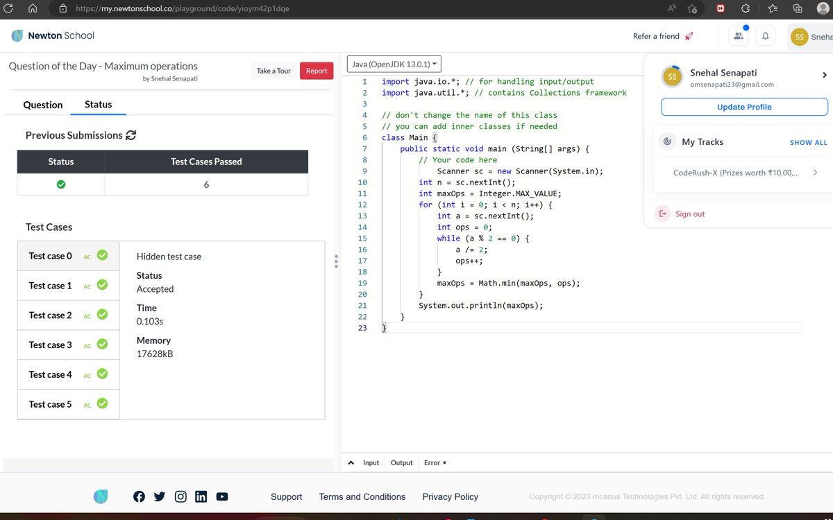 SenapatiSnehal's tweet photo. Hey friends, I just completed Day 50 of the 51 Days of Code Challenge by the @NewtonSchoolHQ
community. This will mark great practice for the Grand Coding Contest.
Question: Maximum Operation
#newtonschooldiscord #51daysofcode https://t.co/LQOSn7AU6T