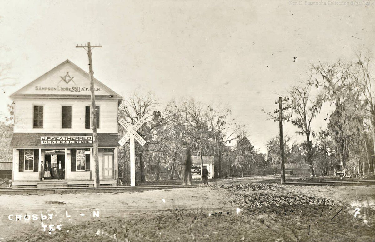 Ken Stavinoha was so kind as to send in this nifty circa 1910 shot of the Weatherred General Store and Masonic lodge in Crosby, Texas. I have no idea if the building is still there except to say that it was close to the railroad tracks where FM 2100 crosses them today.