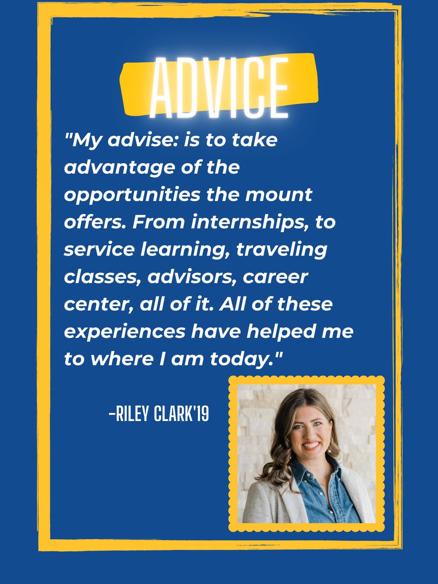 MSJCOM's tweet photo. This weeks Alumni Shoutout goes to Riley Clark. Swipe to see what life is like post-grad and advice for current students. Thank you for the awesome words of encouragement Riley, Congratulations!
#msj #alumnishoutout https://t.co/OEFzSYuLPN