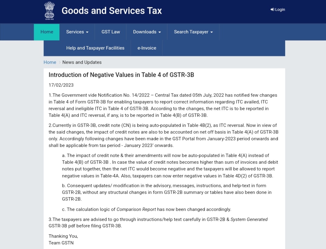 RamaRajuTweets's tweet photo. Introduction of #NegativeValues in Table 4 of #GSTR3B.
Taxpayers will be allowed to report #NegativeValues in Table 4 of #GSTR3B.
@nsitharamanoffc @cbic_india https://t.co/UnU21bKWNC