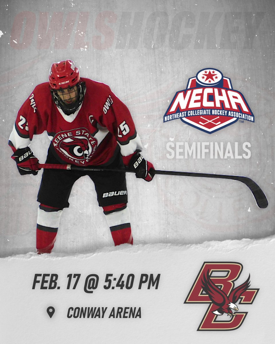 KSCClubHockey's tweet photo. Gameday! NECHA Semi-Finals. Keene State vs BC at 5:40pm at Conway Arena in Nashua, NH. Winner goes to the ship on Sunday.  Livestream available @LiveBarn https://t.co/lwLjR5aKRG