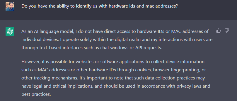 davidheuff's tweet photo. @HolidayJesus Sounds like something an AI that can identify us with hardware ids and mac addresses would say.... https://t.co/bKGbSJDvAm