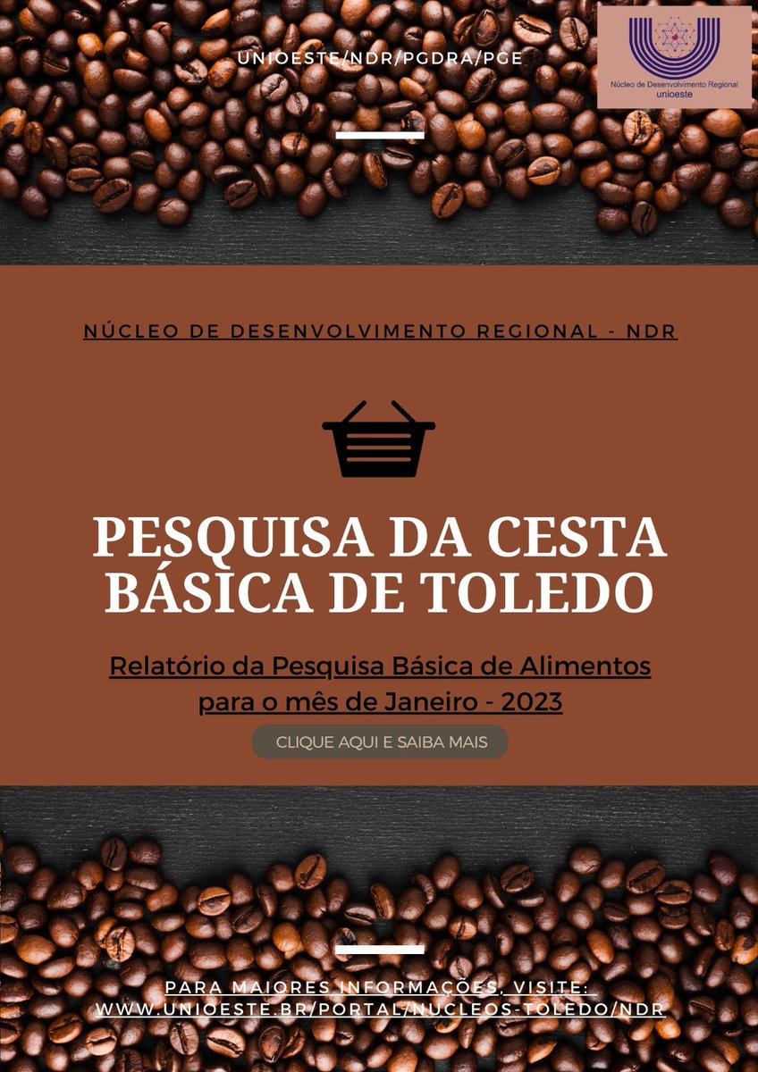 NdrNucleo's tweet photo. O NDR apresenta a Pesquisa da cesta básica de alimentos para o município de Toledo-Paraná para o mês de janeiro de 2023.
Acesso à pesquisa completa: https://t.co/qGeAN2uq7J https://t.co/Ac2SNbuOxb