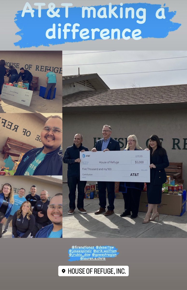 AT&amp;T making a difference 🫶🏾<a href="/joseespinelc/">Jose Espinel</a> <a href="/DesertSW_/">Desert Southwest</a> <a href="/jacquie_rubio/">Jacqueline Rubio</a> <a href="/LaChristian89/">Lauren Christian</a> <a href="/HouseofRefugeAZ/">House of Refuge, Inc. - Mesa</a>