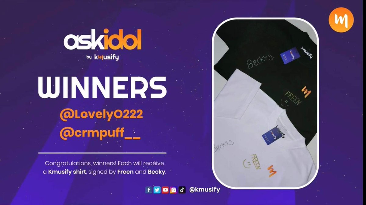 kmusify's tweet photo. Thank you again to everyone who took part in #kmusify's #AskIdol event! 💞
#FreenBecky has selected (2) questions to receive a signed shirt! 🥹💗 Congratulations to @LovelyO222
and @crmpuff__ 🥰💖
@cdmentph
#TheDebutanteMNL
#srchafreen #beckysangels #GAPtheseries #ฟรีนเบค https://t.co/2x8ExE6jqF