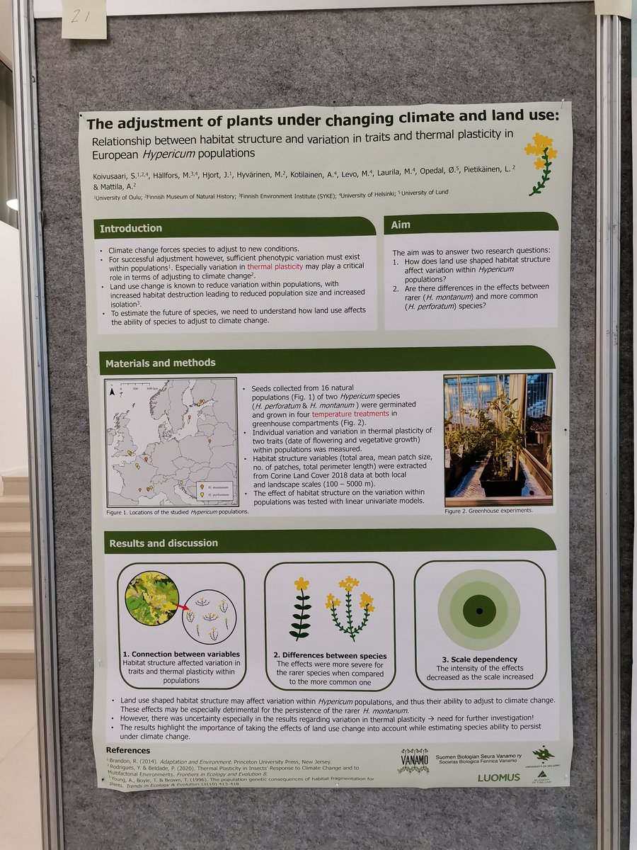 Had such a blast earlier this week  attending #OikosFin23 and presenting my poster on the adjustment of plants under changing climate and land use. Thank you for all the interesting conversations. 🙌 It was so much fun to actually meet people familiar from twitter! <a href="/OikosFinland/">@OikosFinland</a>