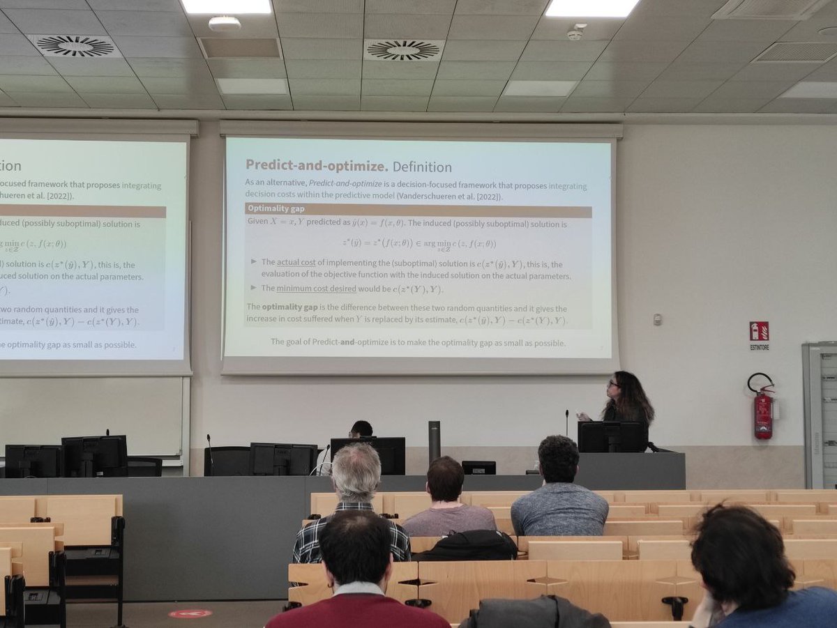 AIROyoung's tweet image. #7AYW #Day3 #CombinatorialOptimization + #MachineLearning
Nuria Gómez-Vargas @justnuu_ shows a predict-and-optimize approach to guide the training of ML models with performances on the optimization problem and to enhance sparsity in the feature space for decisions explainability.