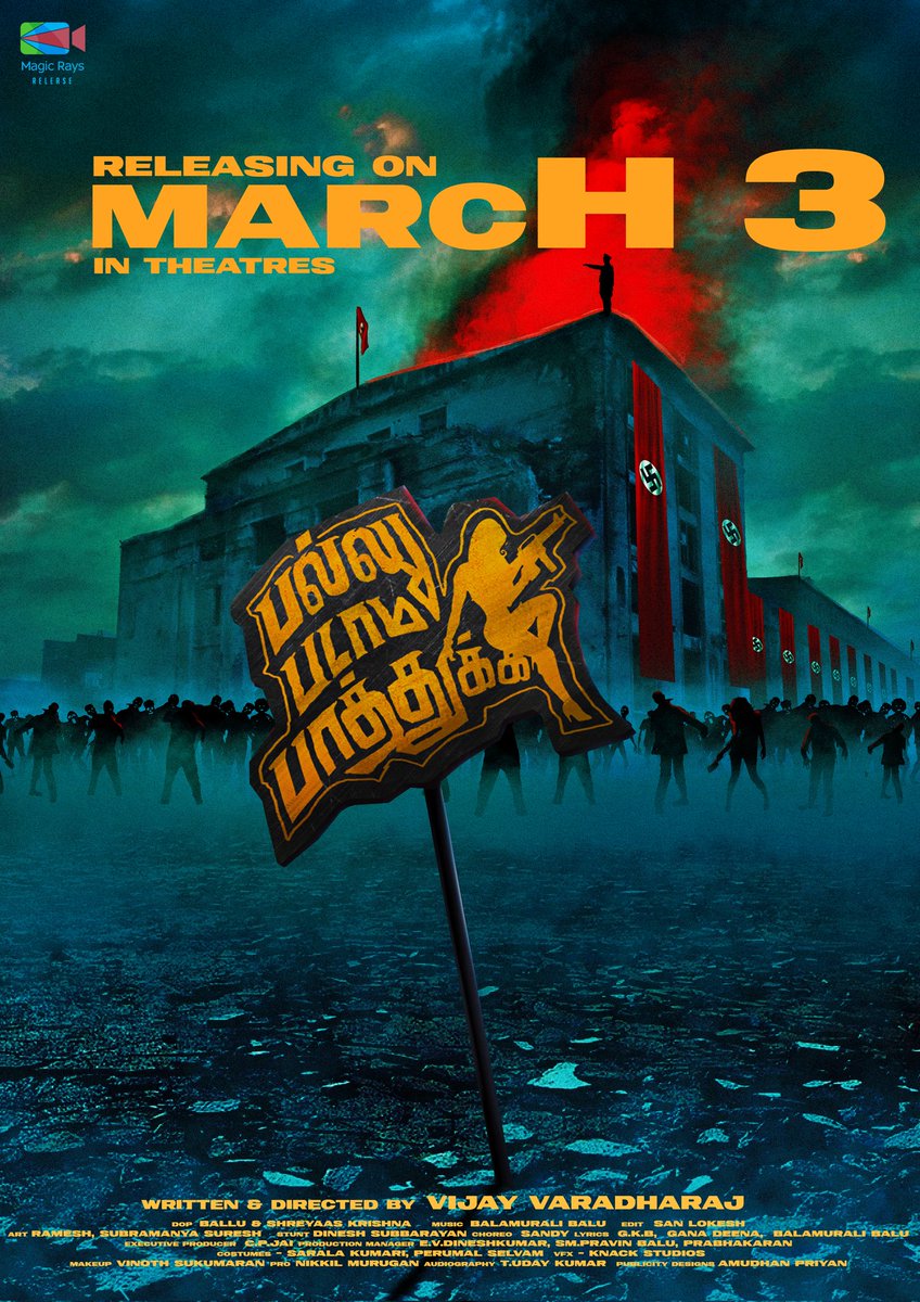 vijay varadharaj (@vijayvaradaraj) on Twitter photo Welcome to the world of Zombies!
Get ready for an unlimited fun, spine-shuddery and entertaining moments.
#PalluPadamaPaathuko worldwide release on March 3.
#PalluPadamaPaathukoFromMarch3
🎬 <a href="/magicraysoffl/">Magic Rays</a> <a href="/composerbala/">Balamurali Balu</a> @sanlokesh <a href="/actorabdool_lee/">Abdool Lee</a> <a href="/iamSandy_Off/">SANDY</a> <a href="/digitallynow/">Digitally</a> Welcome to the world of Zombies!
Get ready for an unlimited fun, spine-shuddery and entertaining moments.
#PalluPadamaPaathuko worldwide release on March 3.
#PalluPadamaPaathukoFromMarch3
🎬 <a href="/magicraysoffl/">Magic Rays</a> <a href="/composerbala/">Balamurali Balu</a> @sanlokesh <a href="/actorabdool_lee/">Abdool Lee</a> <a href="/iamSandy_Off/">SANDY</a> <a href="/digitallynow/">Digitally</a>