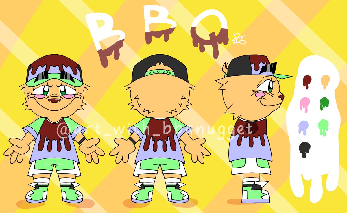 THIS IS BBQ !!! not to sure exactly what he is but ITS BBQ! 
He is an energetic, funny, and smart nugget that loves drawing 
GET READY TO SEE HIM OFTEN!
(he actually likes honey mustered on his nuggets SHHHH)
❤️‍🔥💛🤎❤️‍🔥💛🤎❤️‍🔥💛🤎❤️‍🔥💛❤️‍🔥
#OC #BBQ #digitalart