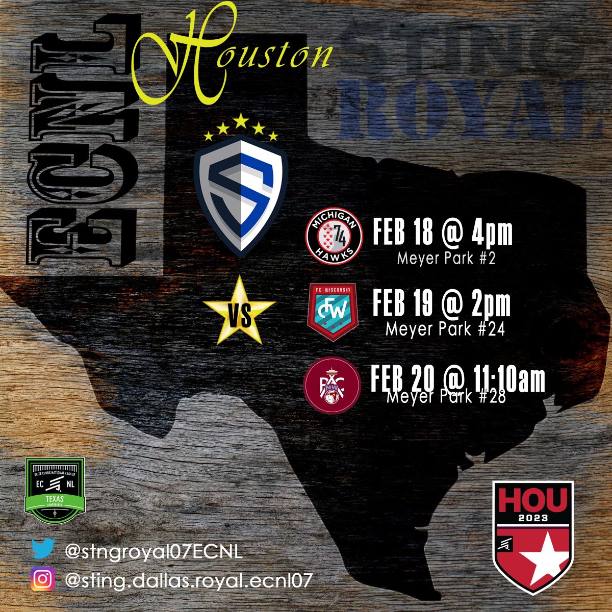 It’s about that time! We’re heading down South to Houston to compete in the <a href="/ECNLgirls/">ECNL Girls</a> National Showcase! Come on out! #TheRoyalWay
<a href="/ImYouthSoccer/">ECNL/GA/Recruiting/College Soccer</a> <a href="/PrepSoccer/">Prep Soccer ⚽️</a> <a href="/TheSoccerWire/">SoccerWire</a> <a href="/ImCollegeSoccer/">College Soccer Truth ™</a> @SoccerMomInt <a href="/SSN_NCAASoccer/">Sidelines - College Soccer</a>