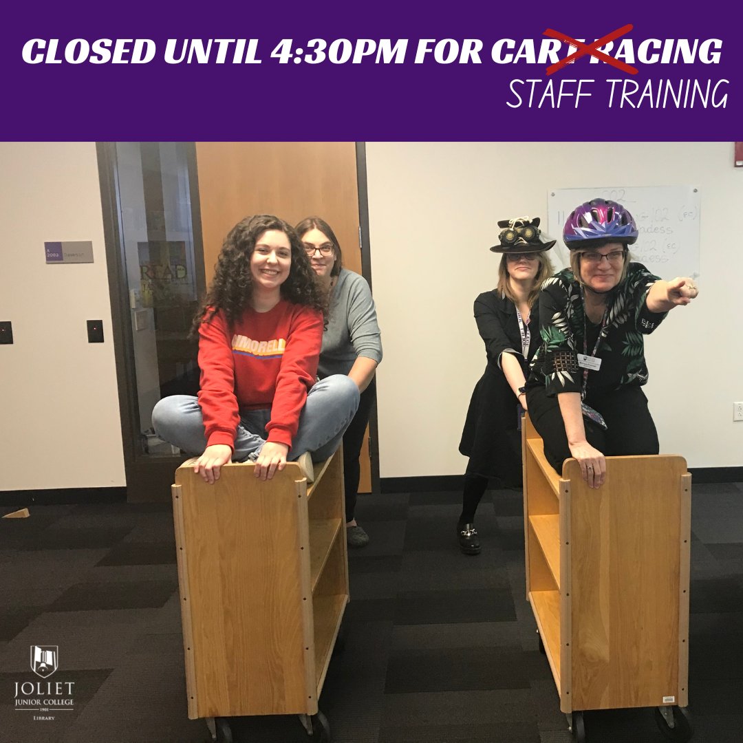 jjc_library's tweet photo. Reminder, the #JJCLibrary is closed until 4:30pm today (02/21) for staff training.
When the library is closed, you still have access to thousands of online sources at https://t.co/wow9YQD92W.
#JJC #Hours #StaffTraining #InServiceDay #BookCartRacing #LibraryFun https://t.co/zN9L6i5YN3
