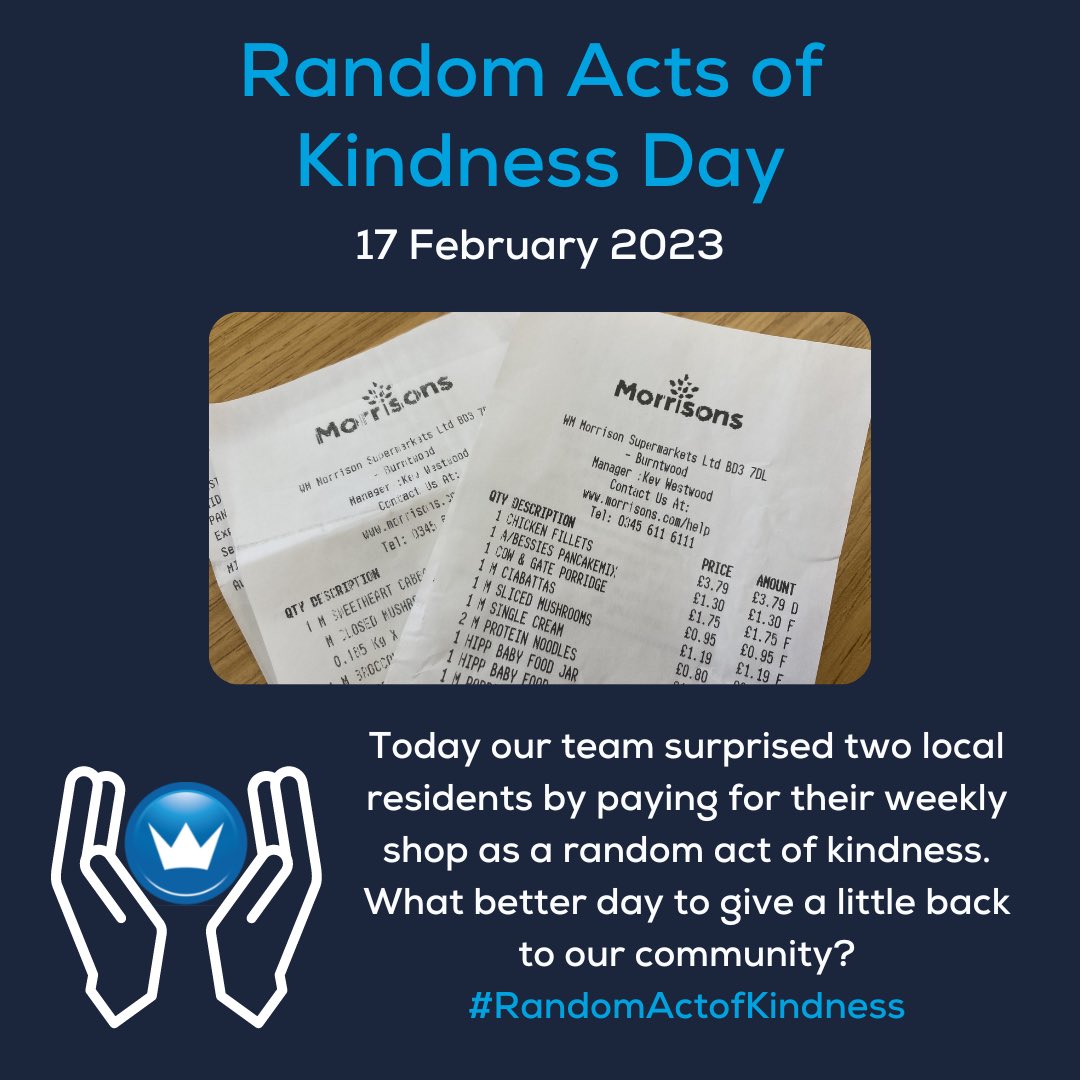 Were you one of our lucky recipients this morning? 

Today is Random Act of Kindness Day so we took the opportunity to surprise some of our lovely locals and pay for their shopping 👑 #RandomActsofKindnessDay #RandomActsOfKindness