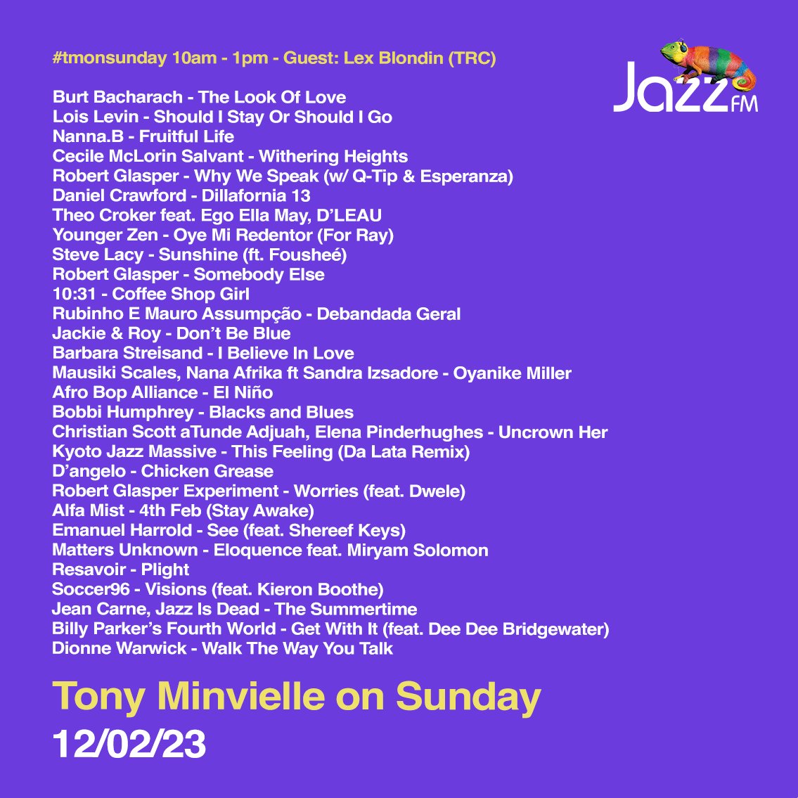 Tony Minvielle (@tonyminvielle) on Twitter photo Last Sunday’s listings
on <a href="/jazzfm/">Jazz FM</a>
🔊🔊🔊bit.ly/3e7RUCu
<a href="/loislevinmusic/">Lois Levin</a>
@lobudgetchild
@dshon82
<a href="/TheoCroker/">Theo Croker</a>
<a href="/EgoEllaMay/">pronounced ‘eh-go’ 🕊️</a>
<a href="/CleveWatkiss/">Cleveland Watkiss M.B.E</a>
<a href="/1032music/">10:32 ☀️ {ten thirty-two}</a>
<a href="/shuyakyotojazz/">Shuya Okino</a>
<a href="/TheDangelo/">D'Angelo</a>
<a href="/AlfaMist/">Alfa</a>
<a href="/EFM_EHarrold/">Emanuel Harrold</a>
@MiryamSolomon
<a href="/jazzisdeadco/">Jazz Is Dead</a> Last Sunday’s listings
on <a href="/jazzfm/">Jazz FM</a>
🔊🔊🔊bit.ly/3e7RUCu
<a href="/loislevinmusic/">Lois Levin</a>
@lobudgetchild
@dshon82
<a href="/TheoCroker/">Theo Croker</a>
<a href="/EgoEllaMay/">pronounced ‘eh-go’ 🕊️</a>
<a href="/CleveWatkiss/">Cleveland Watkiss M.B.E</a>
<a href="/1032music/">10:32 ☀️ {ten thirty-two}</a>
<a href="/shuyakyotojazz/">Shuya Okino</a>
<a href="/TheDangelo/">D'Angelo</a>
<a href="/AlfaMist/">Alfa</a>
<a href="/EFM_EHarrold/">Emanuel Harrold</a>
@MiryamSolomon
<a href="/jazzisdeadco/">Jazz Is Dead</a>