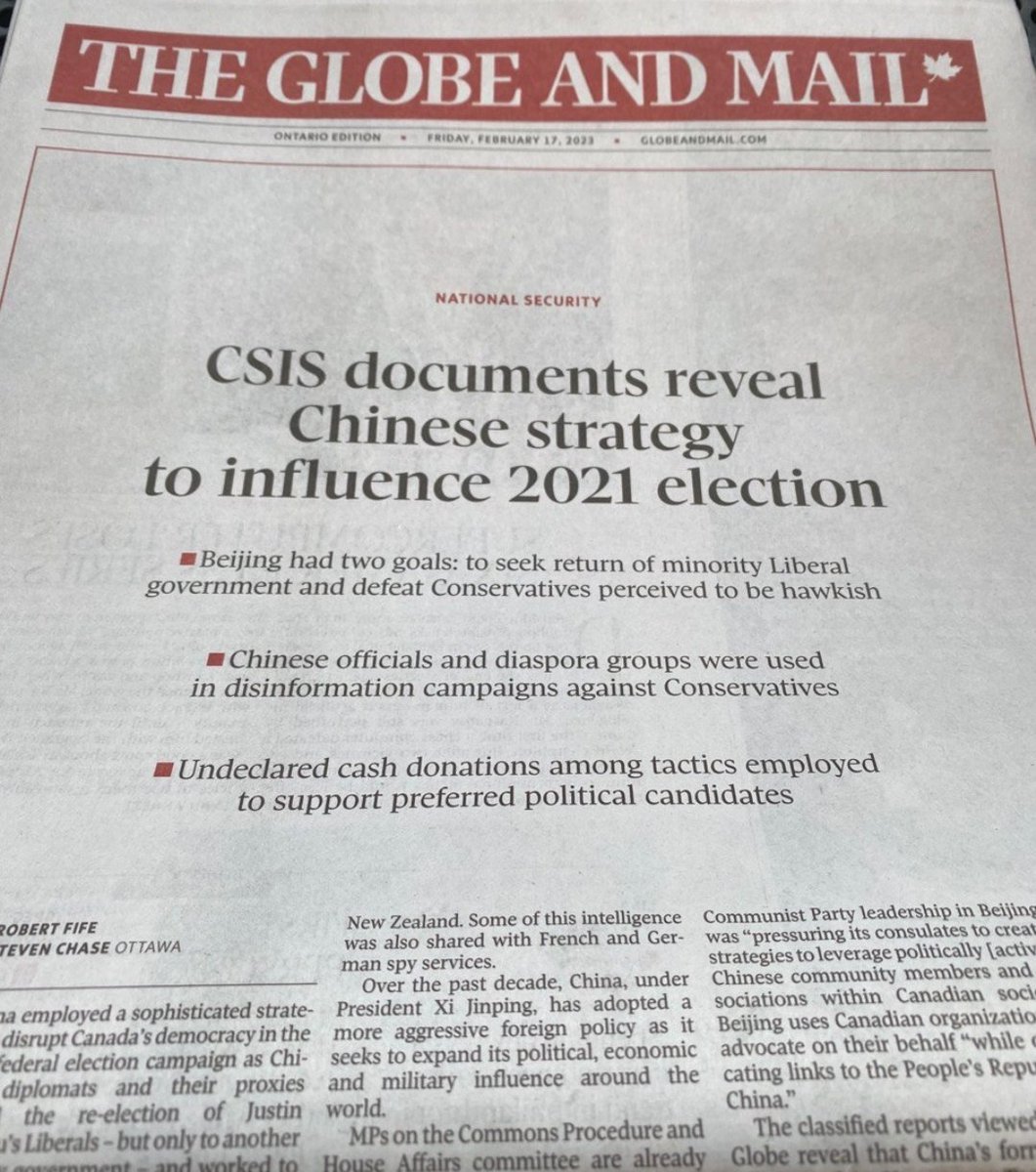 Roman_Baber's tweet photo. Per CSIS documents:

• Beijing had 2 goals - return of minority Liberal gov't &amp; to defeat Conservatives

• Chinese officials &amp; diaspora groups were used in disinformation campaigns against Conservatives

• Undeclared cash donations used to support preferred candidates #cdnpoli https://t.co/T0TlbRsebY