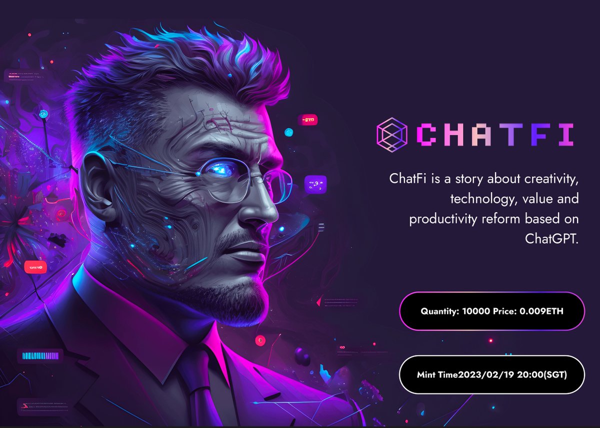 ChatFi_AI's tweet image. 🤖What's next?
================&amp;gt;&amp;gt;
𒐪 FREE &amp;amp; PUBLIC MINT TIME
2023-02-19 20:00 (SGT)

𒐪 PUBLIC MINT PRICE
0.009E