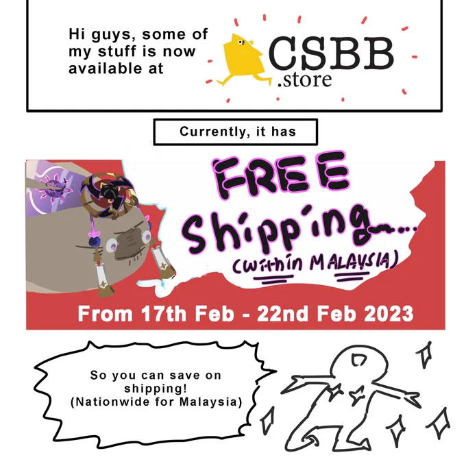 Hi everyone, some of my prints, Genshin comic book, and washitapes are now available via CSBB's online store

https://t.co/EDJE0gfSuI

From 17th Feb to 22nd Feb, it has:

1. Free shipping within Malaysia;
2. Preorders open for upcoming @HanamiMkt (Singapore)! 