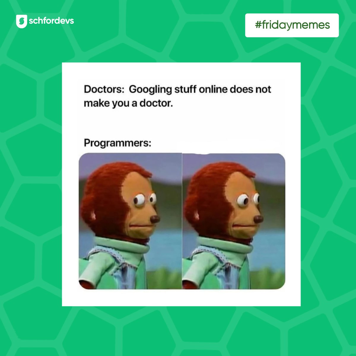 schfordevs's tweet photo. When Google is your co-pilot, but reality reminds you who's really in charge #NotADoctorYet

TAGS: #programmingmemes #programminghumor #codinglife #joke #SoftwareEngineer #webdevelopment #coding #SoftwareDeveloper #programming #programmingjoke #Python #javascript https://t.co/doEGvm74DL