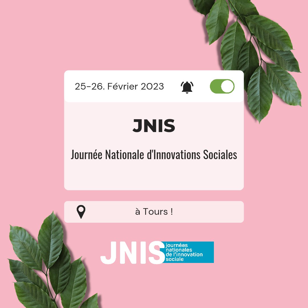 AGATE_Tours's tweet photo. [ Journées Nationales de l’Innovation Sociale ] 🌸

Nous sommes ravi.e.s de vous annoncer que les JNIS se dérouleront pour la première fois à Tours le week-end du 25 et 26 février 2023 ! https://t.co/7HKJEz7jV9