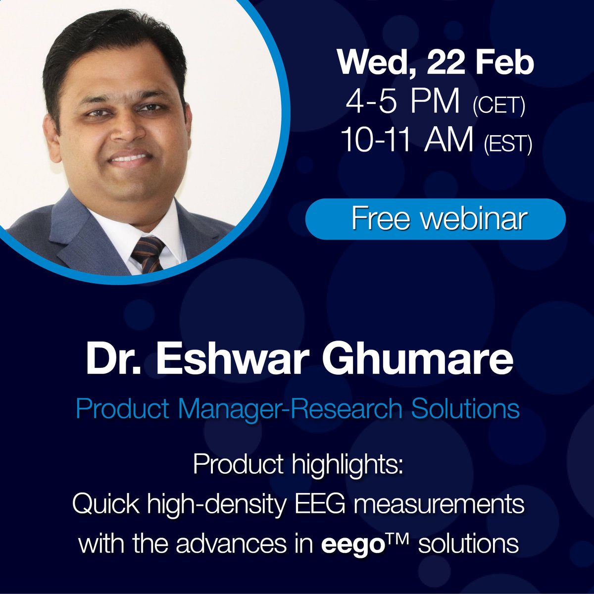ANTNeuro's tweet photo. Next week our Product Manager Dr. Eshwar Ghumare join us for a webinar on quick high-density #EEG measurements and advances in #eego solutions. Read more about the topic and register free of charge here: https://t.co/XP0EF8UMTw
#waveguard #hdEEG #research #neuroscience https://t.co/MHoY0HZrk7