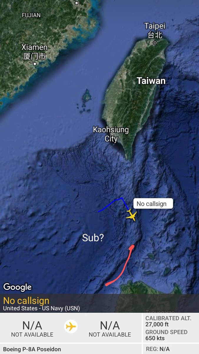 Oceanworldfree's tweet photo. ๐บ๐ฒUSN #AE689C flying a special route in #BashiChannel
Boeing P-8A Poseidon https://t.co/UOL1MYV0lV