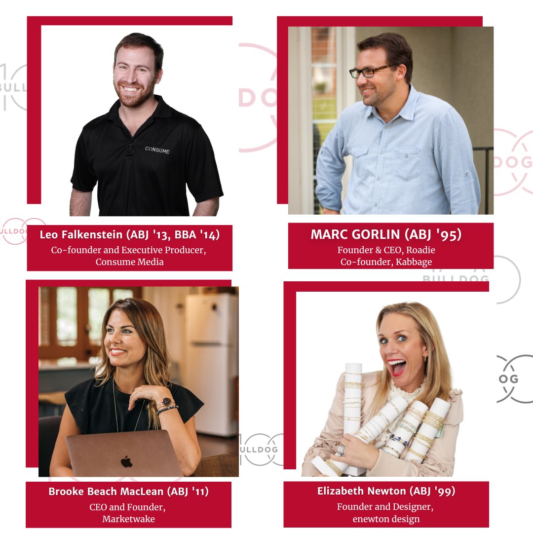 Congratulations, again, to <a href="/LeeOfAlkenstein/">Leo Falkenstein</a> of <a href="/ConsumeMediaATL/">Consume Media</a>, Elizabeth Newton of enewton Design, <a href="/BrookeBeach_/">Brooke Beach</a> of <a href="/Marketwake/">Marketwake</a>, and <a href="/marcgorlin/">Marc Gorlin</a> of <a href="/Roadie/">Roadie</a> on being named to the 2023 #Bulldog100!

These alumni will be recognized at the Bulldog 100 Celebration tomorrow, Feb. 18