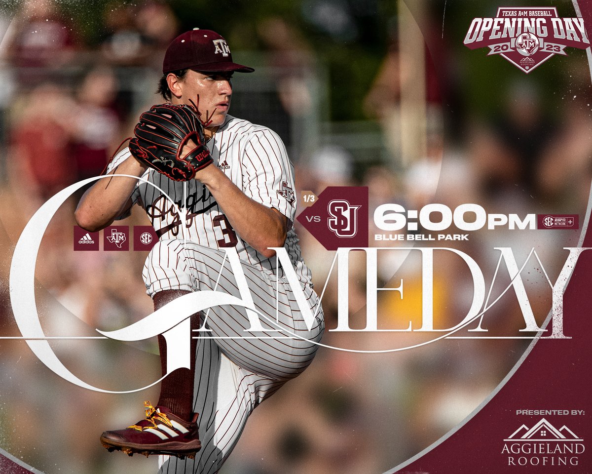 It's Opening Day, y'all 👍

🆚 Seattle U at 6:00 p.m.
⚾ linktr.ee/aggiebaseball

presented by <a href="/crsystems/">Aggieland Roofing / CR Systems, Inc.</a>