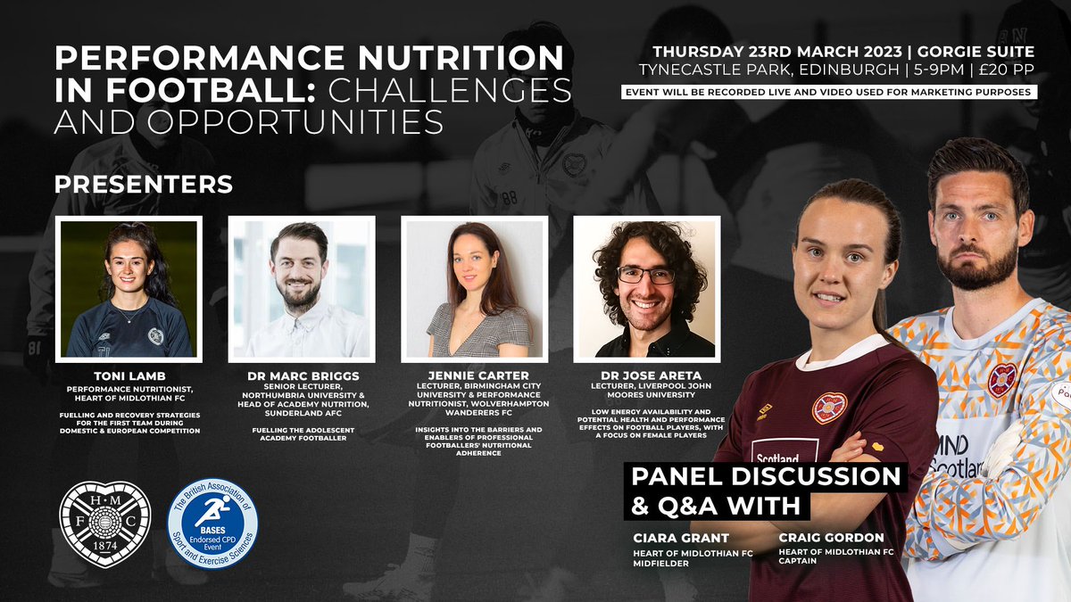 Bob McCunn (@robertmccunn) on Twitter photo 🆕CPD event - Performance Nutrition in Football: Challenges & Opportunities⚽️ w/<a href="/JamTarts/">Heart of Midlothian FC</a>
🗓️Thu 23rd Mar, 5-9pm
📍Tynecastle Park, Edinburgh
🎟️£20 🔗 bit.ly/heartsnutritio…
<a href="/Jen_NutritionJC/">Jen Carter</a> <a href="/TLamb_Nutrition/">Toni Lamb</a> <a href="/jlAreta/">José L Areta</a> & Marc Briggs w/ special guests <a href="/GrantCiara/">Ciara Grant</a> & Craig Gordon 🆕CPD event - Performance Nutrition in Football: Challenges & Opportunities⚽️ w/<a href="/JamTarts/">Heart of Midlothian FC</a>
🗓️Thu 23rd Mar, 5-9pm
📍Tynecastle Park, Edinburgh
🎟️£20 🔗 bit.ly/heartsnutritio…
<a href="/Jen_NutritionJC/">Jen Carter</a> <a href="/TLamb_Nutrition/">Toni Lamb</a> <a href="/jlAreta/">José L Areta</a> & Marc Briggs w/ special guests <a href="/GrantCiara/">Ciara Grant</a> & Craig Gordon