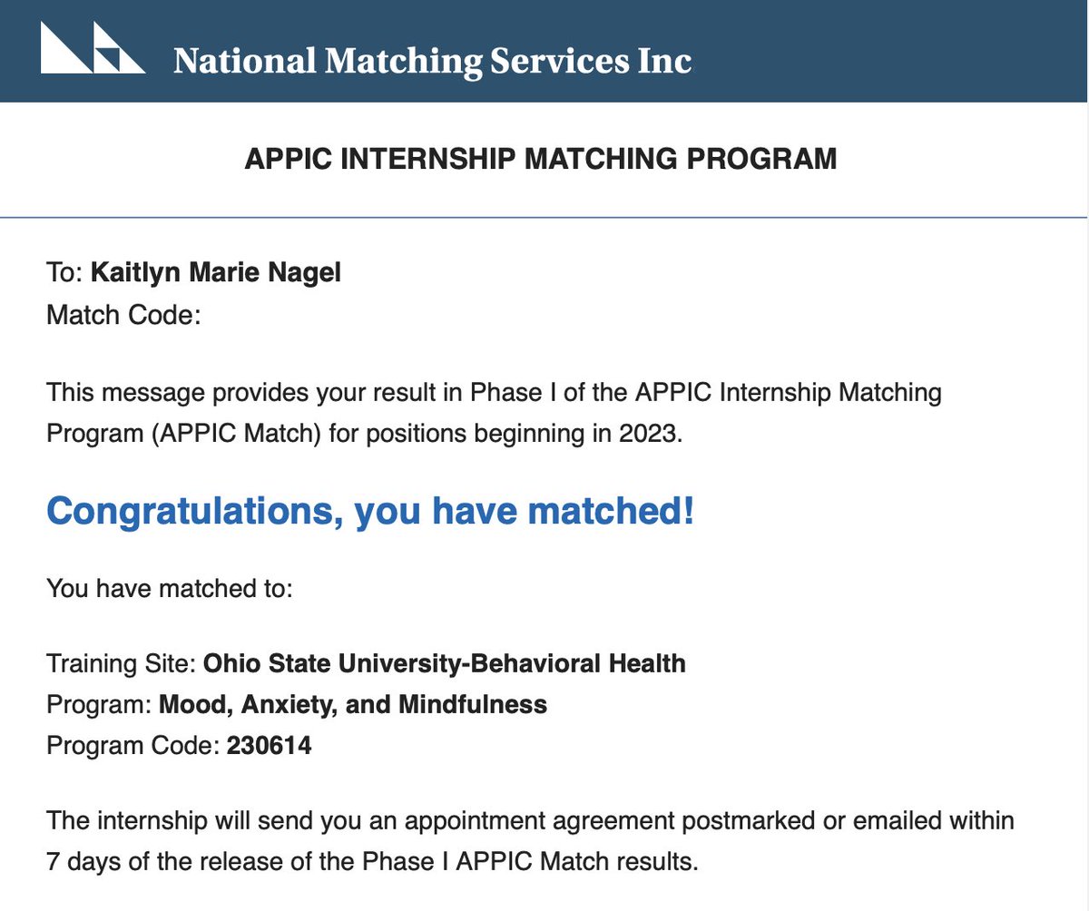 nagel_kaitlyn's tweet image. I am so excited to have matched at my top site, Ohio State!! So thankful for everyone who has helped me get to this point ❤️🎉🍾 @SCPdiv12 #APPIC