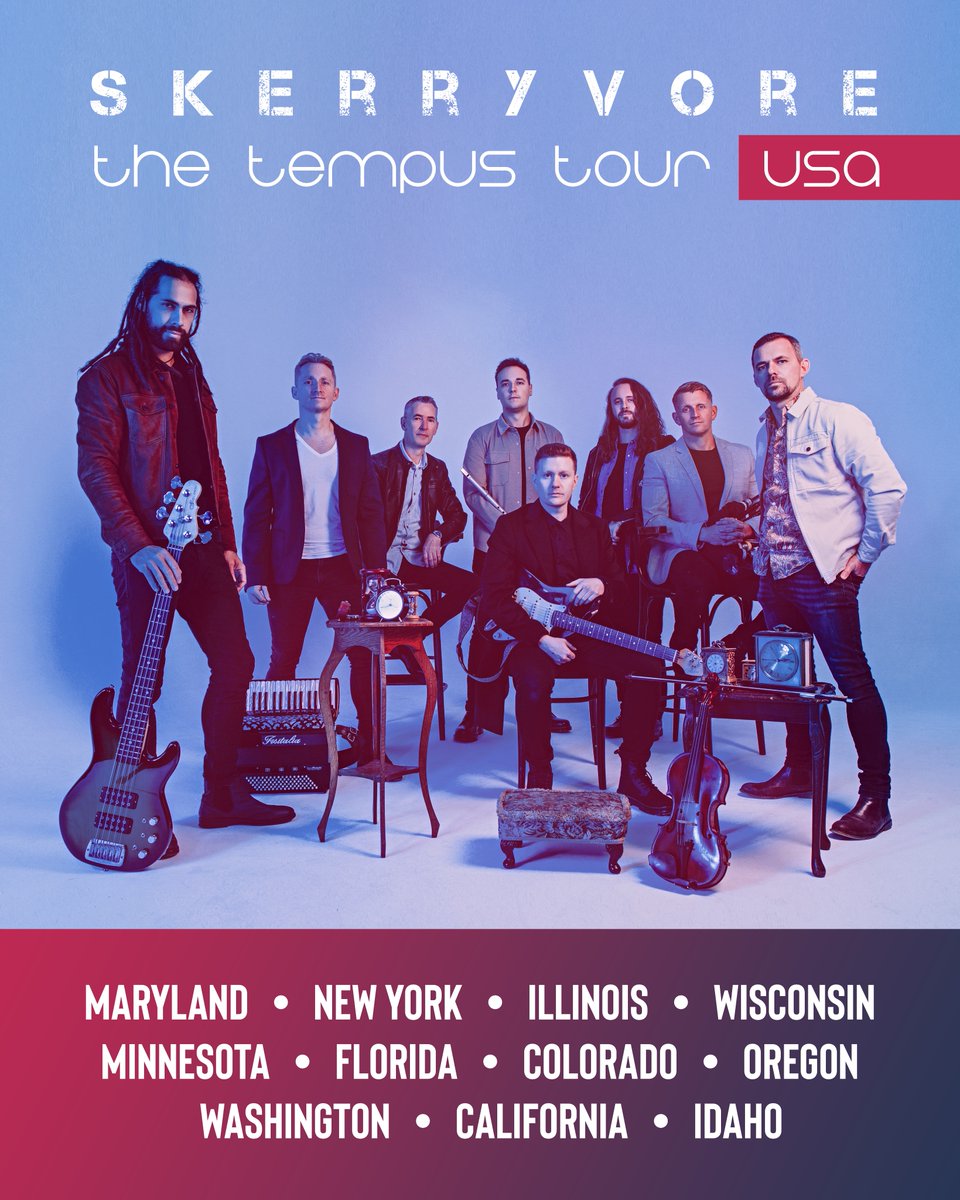 SKERRYVORE's tweet photo. Good morning USA! 🇺🇸

The TEMPUS tour is heading your way in March/April/May
More details coming very soon. Search 'Skerryvore tour' for all the listings. Can't wait to see y'all! https://t.co/0UoVxCzGVY