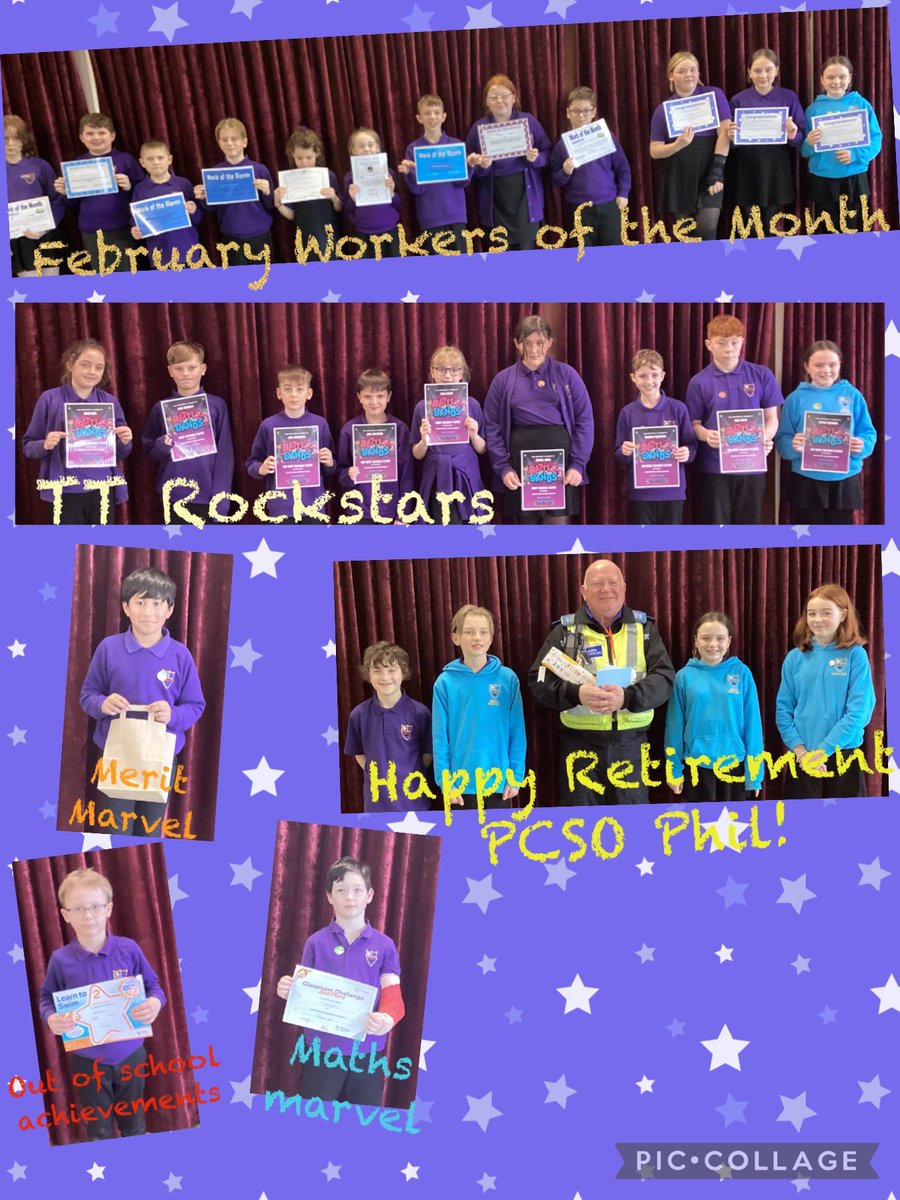 swalneyj's tweet photo. What a wonderful way to end our half term! Lots of certificates, stickers and awards! All the best in your retirement PCSO Phil! Well Done everyone! 🌟🌟🌟🌟🌟 https://t.co/B1KpM3pRHD