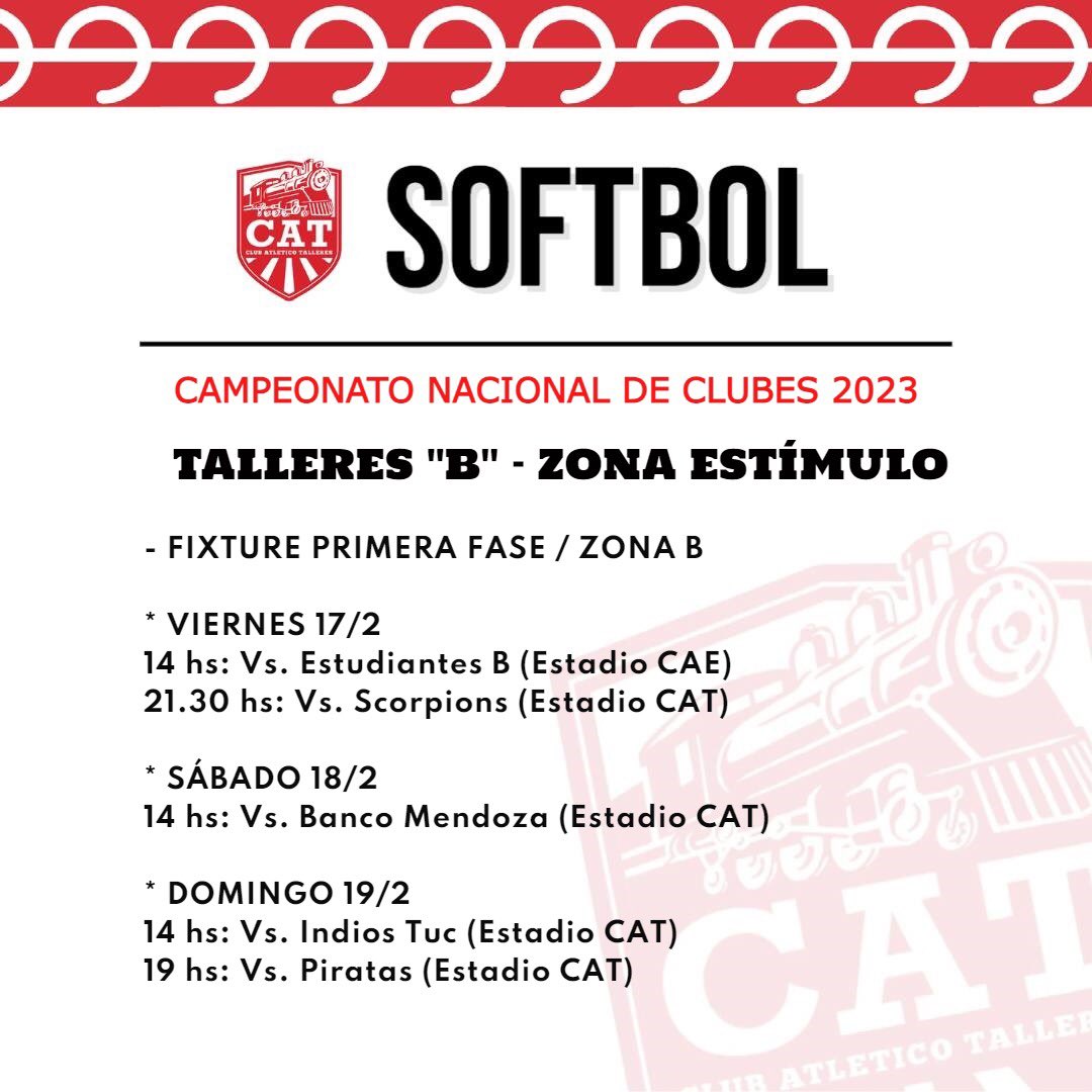 🥎 SÓFTBOL: ARRANCA EL NACIONAL DE CLUBES

📆 Calendario de partidos de los dos representativos del Club Talleres que participarán del certamen.

Vamos Rojo‼️