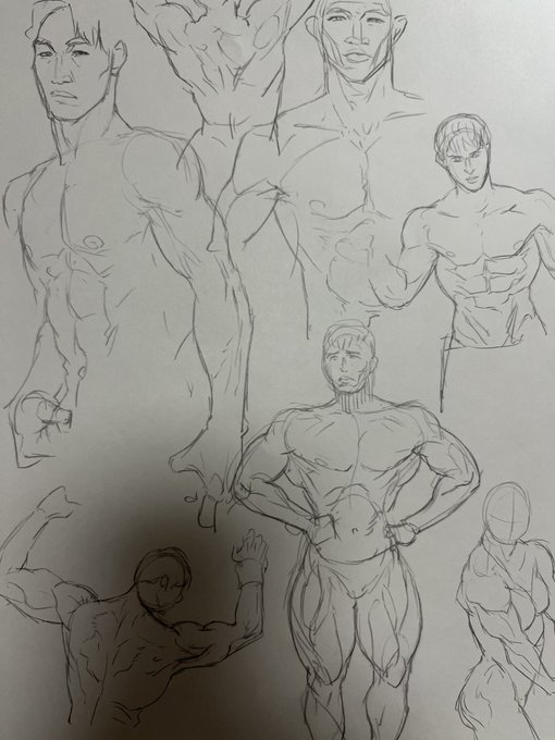 ネトフリのフィジカル100を観ながら筋肉模写稽古。 