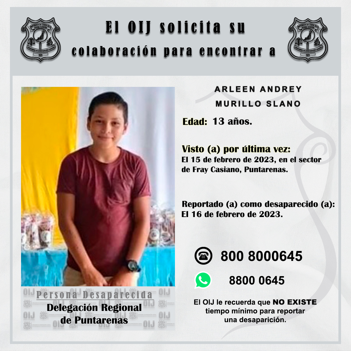 #DesaparecidosOIJ: La persona de la fotografía fue reportada como desaparecida.