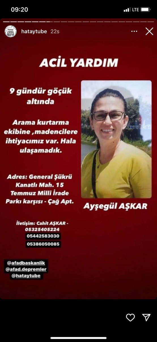 ENKAZ ALTINDA İNSAN VAR SAYIN VALİM...
Antakya'dan arkadaşım Cahit Aşkar 6 Şubat'ta enkaz altında genç oğlunu yitirdi, diğer çocuğu yaralı kurtuldu.
Aşkar, enkaz altında kalan eşi Ayşegül'ün çıkarılması için bas bas bağırıyor kimseden ses seda yok.
Sn Valim lütfen ilgilenin