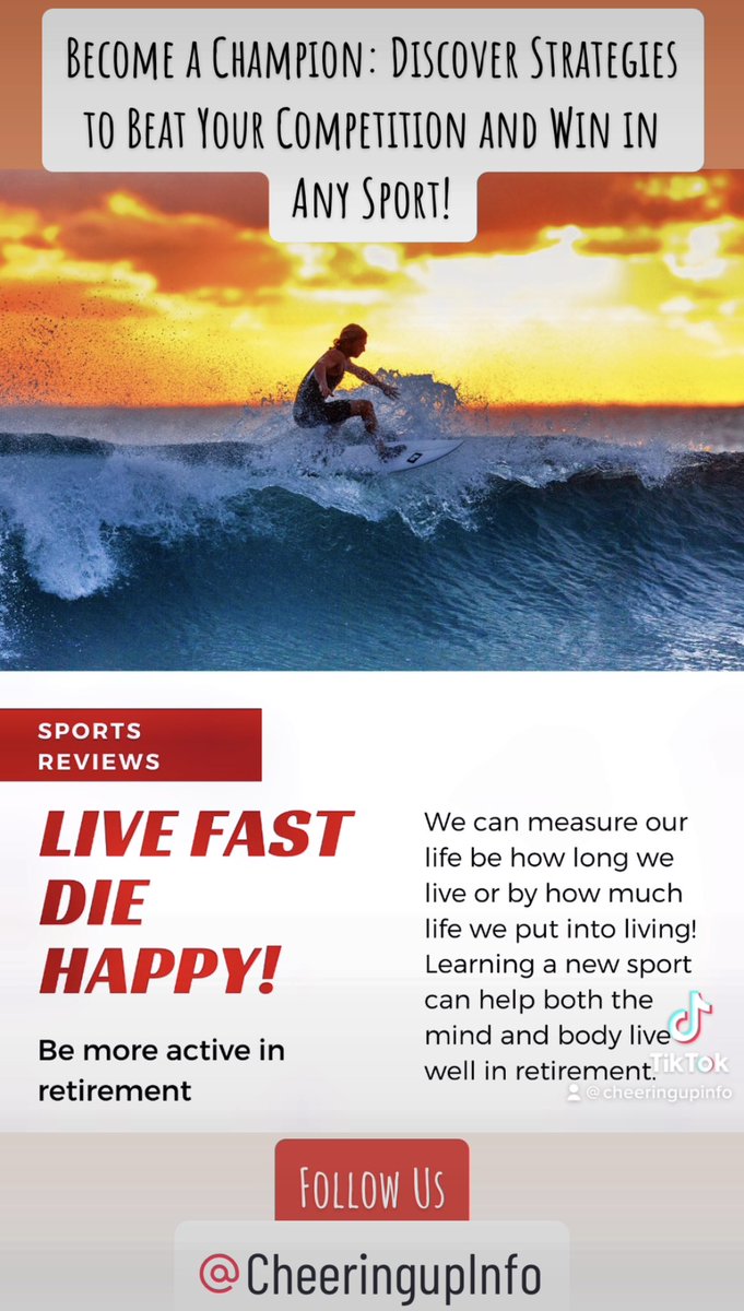 RetirementMag's tweet photo. Become a Champion: Discover Strategies to Beat Your Competition and Win in Any Sport At Any Age! https://t.co/gHcc1pft3P #SportsMagazine #MindsetWinner #Success #CheeringupInfo #CheeringupTV #Retirement https://t.co/zFUvl1DZwe