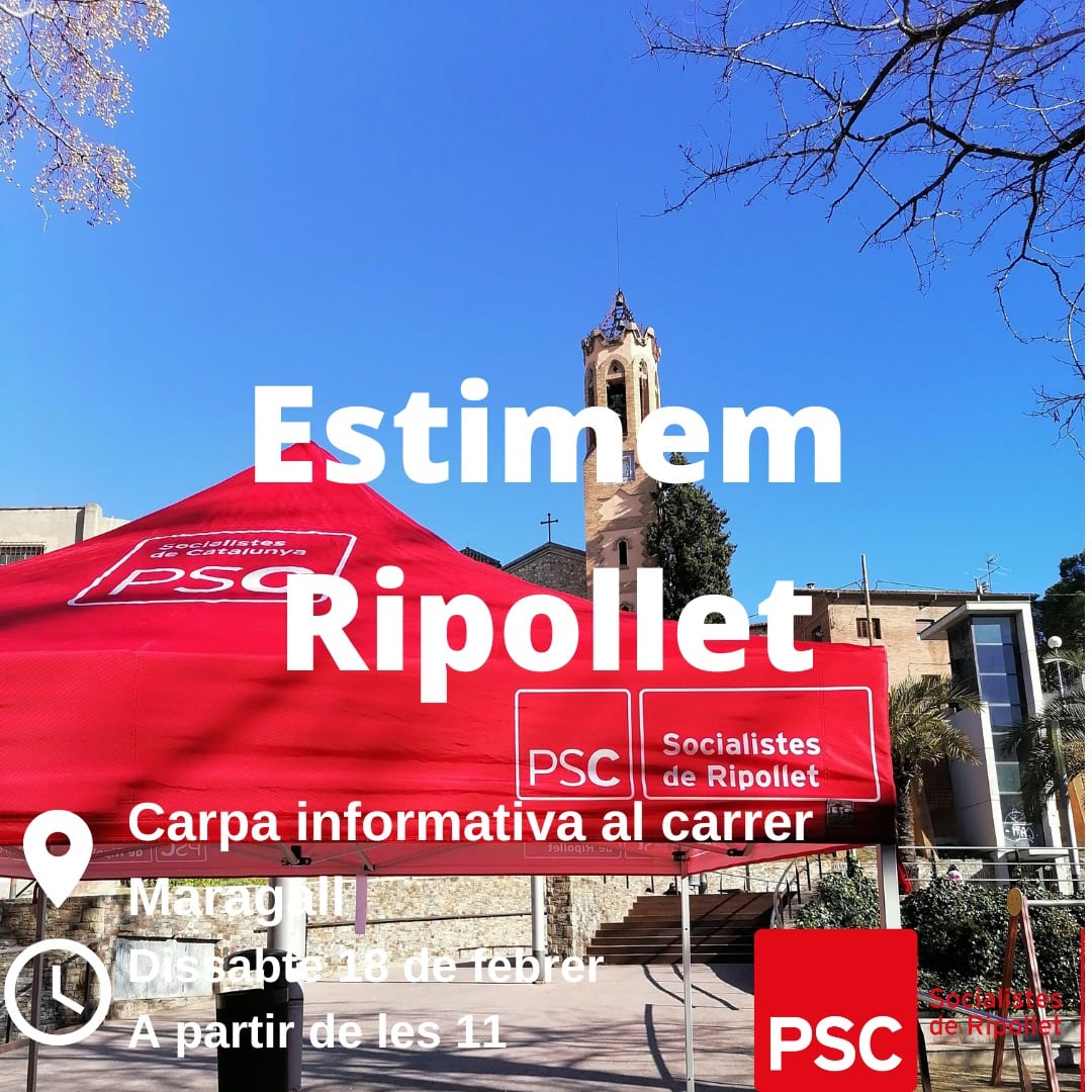 PSCRIPOLLET's tweet photo. 🙌🏻Demà us esperem a la nostra carpa al carrer Maragall.
🕙A partir de les 11:00.
🙌🏻Vine i parla amb nosaltres. T'escoltem!
🗣️Digues la teva per millorar #Ripollet.
❤️Des del @PSCRIPOLLET #estimemripollet
#pscripollet
#estimemelsnostresbarris https://t.co/R8ucZVu9rk