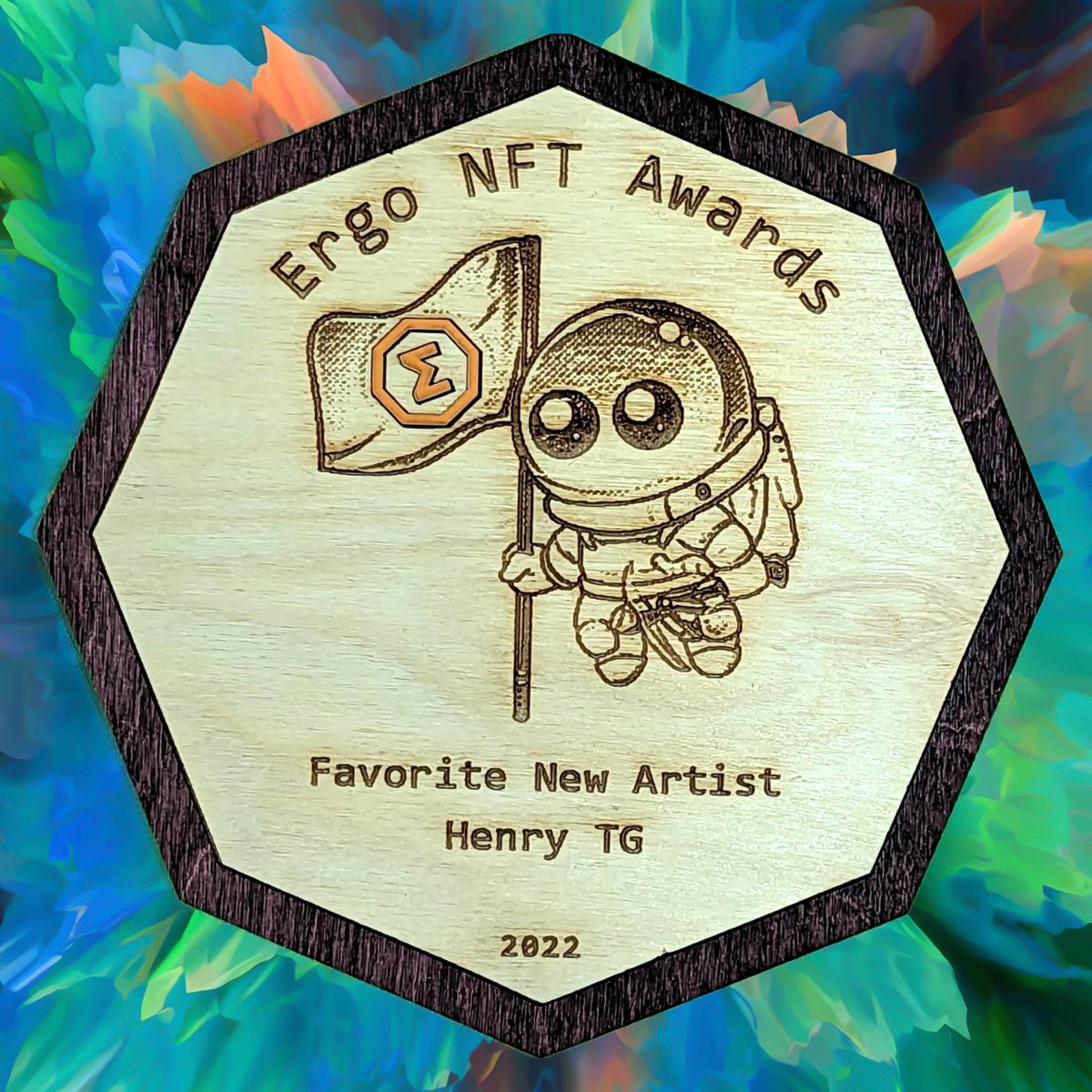 Here it is, my award for the Favorite New Artist category in the #Ergo #NFT awards! Thank you all who nominated &amp; voted for me! Also, thank you <a href="/sisyphuspush/">Sisyphuspush</a> for organizing the event! Finally, <a href="/NilsDougan/">nilsdougan</a> this piece is magnificent man! #NFTCommunity #CNFTCommunity