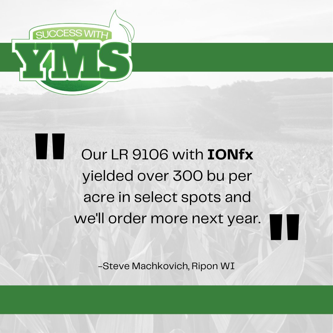 YieldMasterSol's tweet photo. We are glad to hear that our #Ionfx product performed so well for Steve in Wisconsin! Don't miss your chance to also capitalize off similar increased yields.

Learn more about this product at https://t.co/i45VHusQnR
.
.
#YieldMasterSolutions #YMS #Crops #Farming #RowCrops https://t.co/hWBz3JmCaT