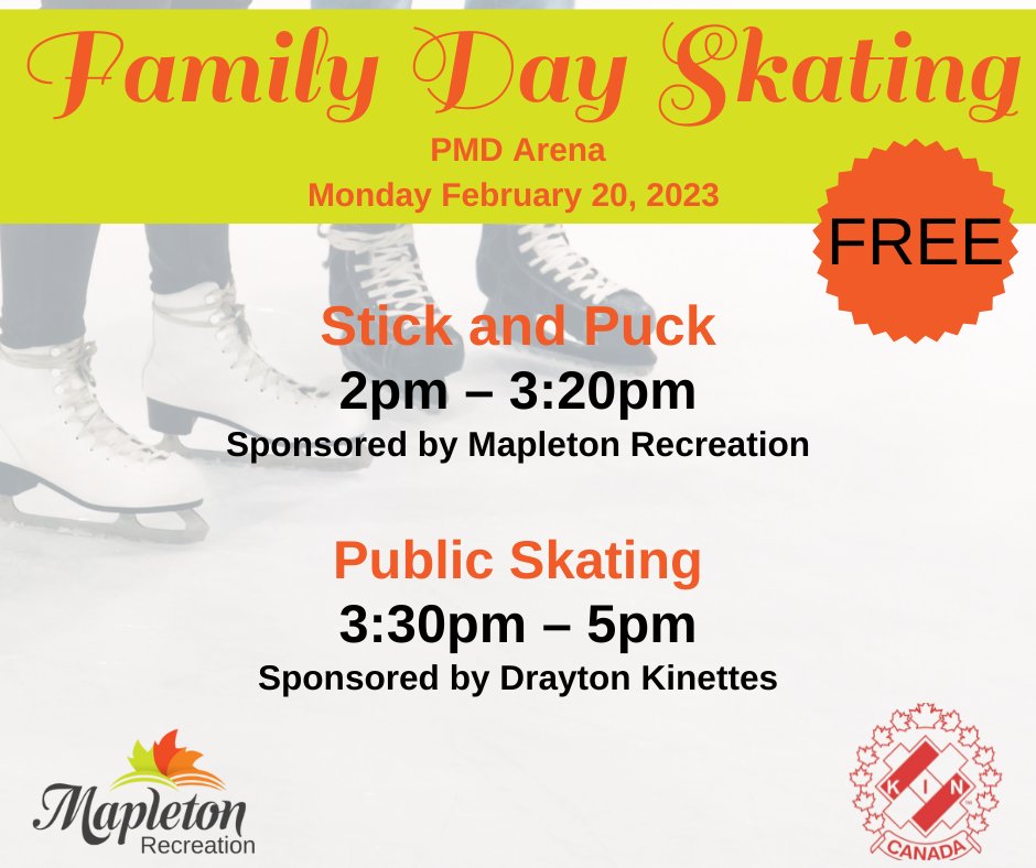 MapletonTwp's tweet photo. Free Family Fun!
Come out to the PMD Arena on Family day for some stick and puck and public skating sponsored by #MapletonREC and @DraytonKinettes
#MyMapleton #MapletonProud https://t.co/anZUcgdgCh