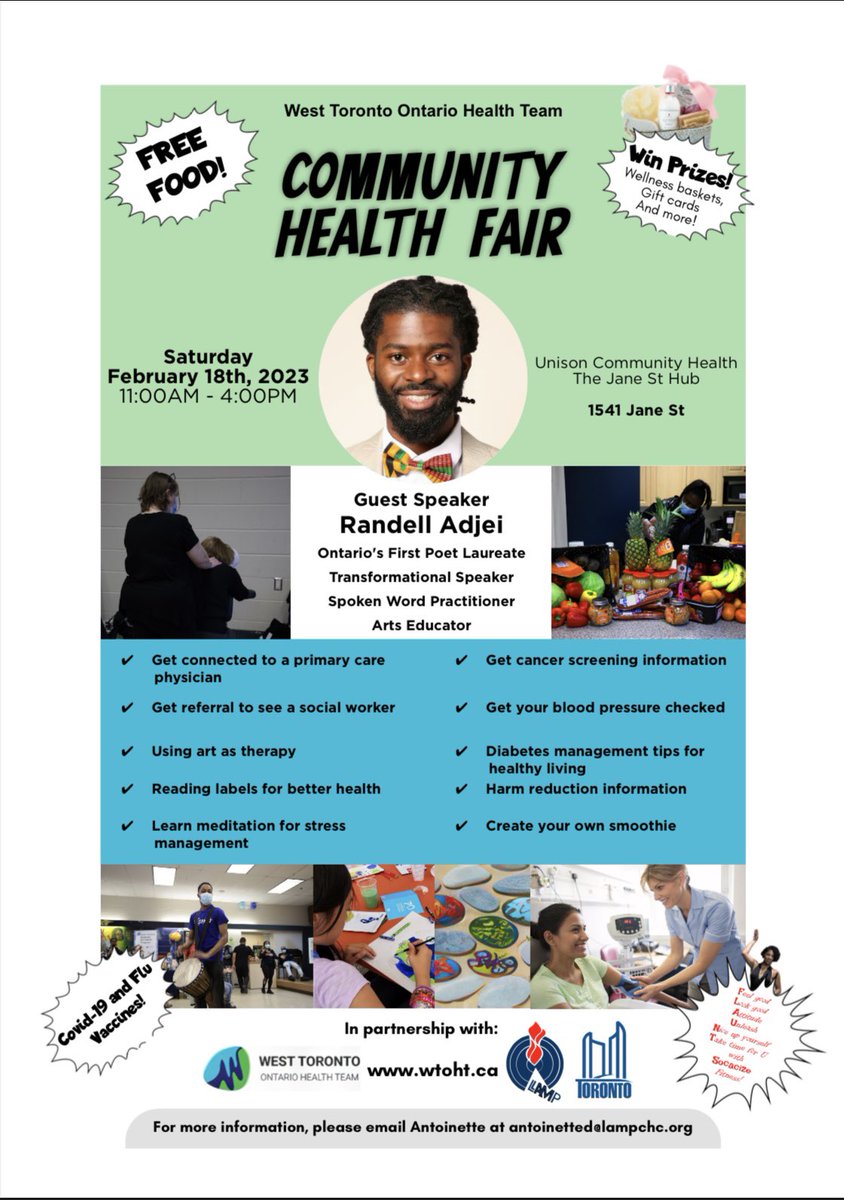 Come out to the Jane St Hub tomorrow from 11am-4pm for the Community Health Fair. Meet local resources and referrals. #wtoht #CommunityHealthFair #JaneStHub #RusticNeightbourhood #WestonNeightbourhood #GreenbrookBeechborough #RockcliffeSmythe