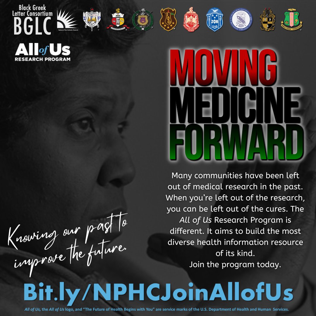 akasorority1908's tweet photo. Move medicine forward and help improve the health of underrepresented communities. Learn more about the All of Us Research Program today at https://t.co/AJ0Hb8uLIh. #joinallofus https://t.co/QAupapZbUX