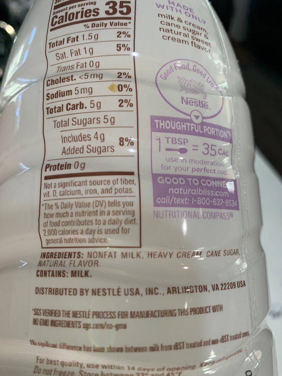 lexib5000's tweet photo. @Coffeemate @NestleUSA - will you please remove these ingredients from natural bliss?? Sugar?? Buttermilk? Soybean oil? Gellan Gum?? 
What happened to Nonfat milk, heavy cream, cane sugar &amp; natural flavor??  I buy this creamer for a reason. Please change it back. https://t.co/FxCXKI3YRH