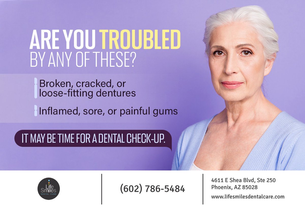 If you are suffering from denture or gum problems, call us at New Patients: (602) 786-5484 / Existing Patients: (602) 404-7266 for your appointment. We will do a thorough check-up to determine your problem and see how we can help.   #phoenix #arizona #lifesmilesdentalcare