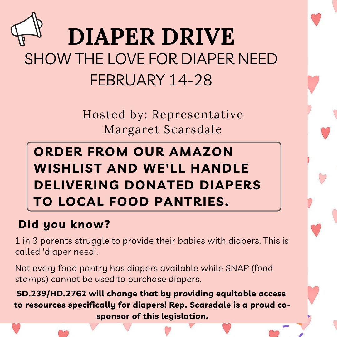 RepScarsdale's tweet photo. The 3rd Annual State House Diaper Drive has now begun! This is an opportunity for us all to work together and make progress toward eliminating diaper need across the Commonwealth and 1st Middlesex District. Visit https://t.co/oUKkcqxiF0 to participate in the drive today. #mapoli https://t.co/MVVN0Pn4fN