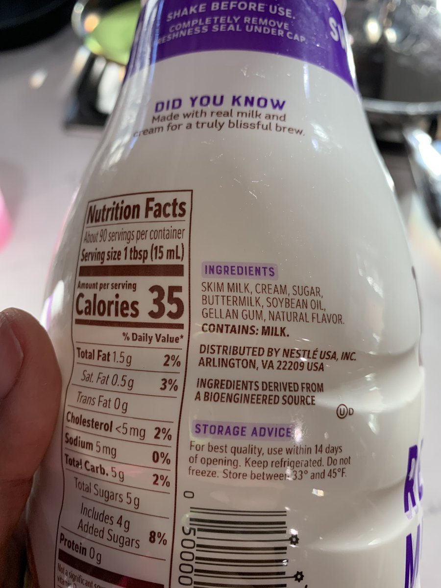 lexib5000's tweet photo. @Coffeemate - will you please remove these ingredients from natural bliss?? Sugar?? Buttermilk? Soybean oil? Gellan Gum?? 
What happened to Nonfat milk, heavy cream, cane sugar &amp; natural flavor??  I buy this creamer for a reason. Please change it back. https://t.co/de5mPwgJDo