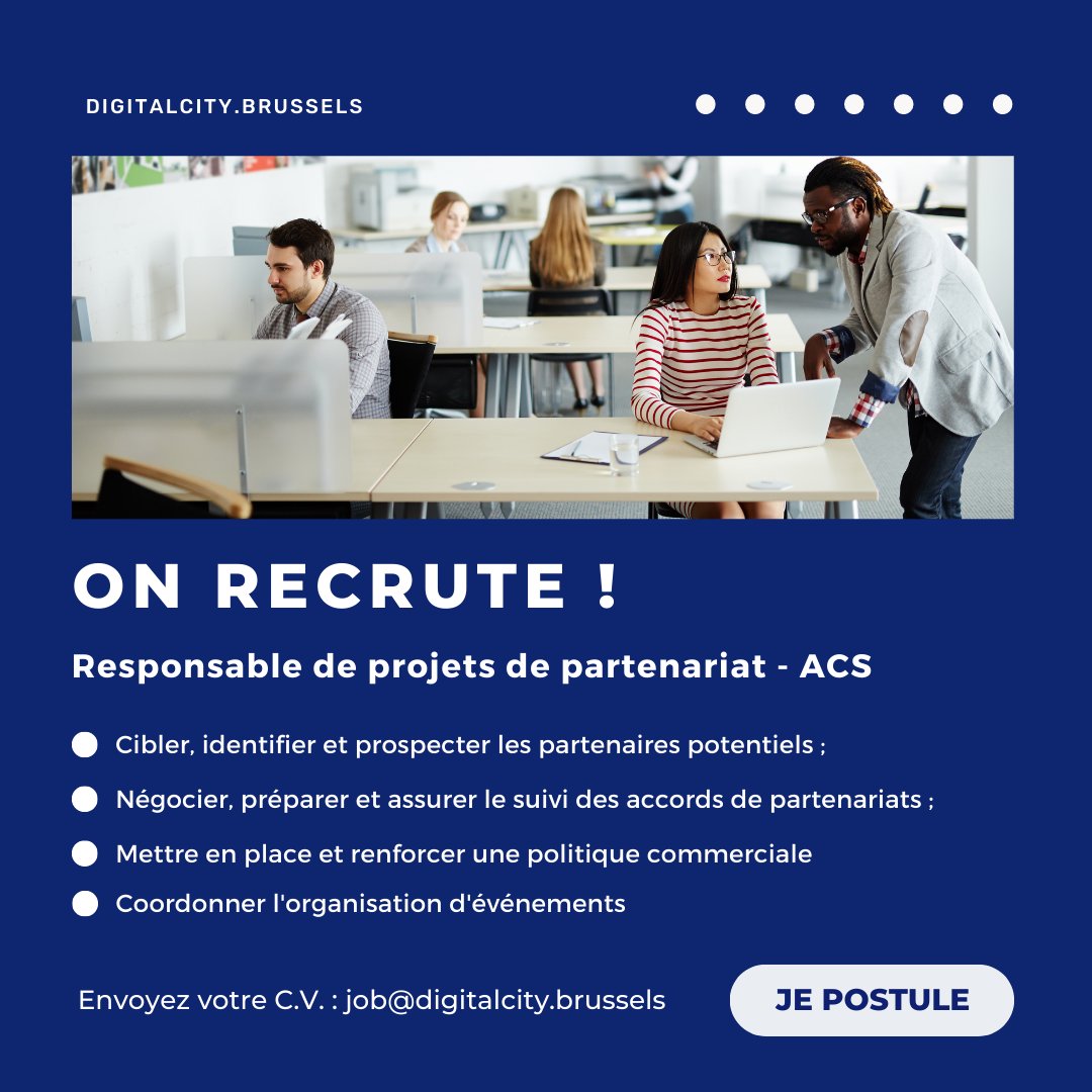 A vos #CV!
Vous cherchez une nouvelle #opportunité de #carrière dans la #coordination de #projets, vous êtes passionné(e) par le #digital, et vous remplissez l'ensemble des conditions #ACS?
👉 lnkd.in/e86EdW2S
Envoyez-nous votre #canditature > job@digitalcity.brussels