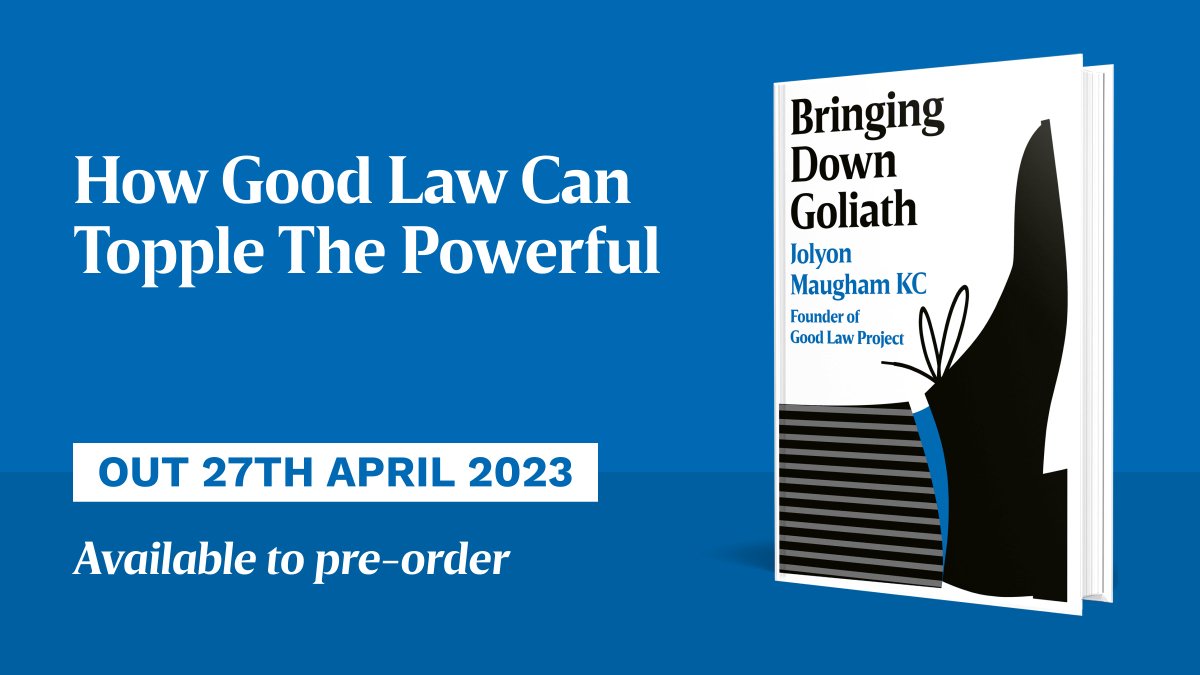 We're proud to announce that @JolyonMaugham Bringing Down Goliath will be publishing this April. Bringing Down Goliath is a revealing, powerful vision of how the law can work better for us all. Pre-order your copy here: smarturl.it/bringingdowngo…