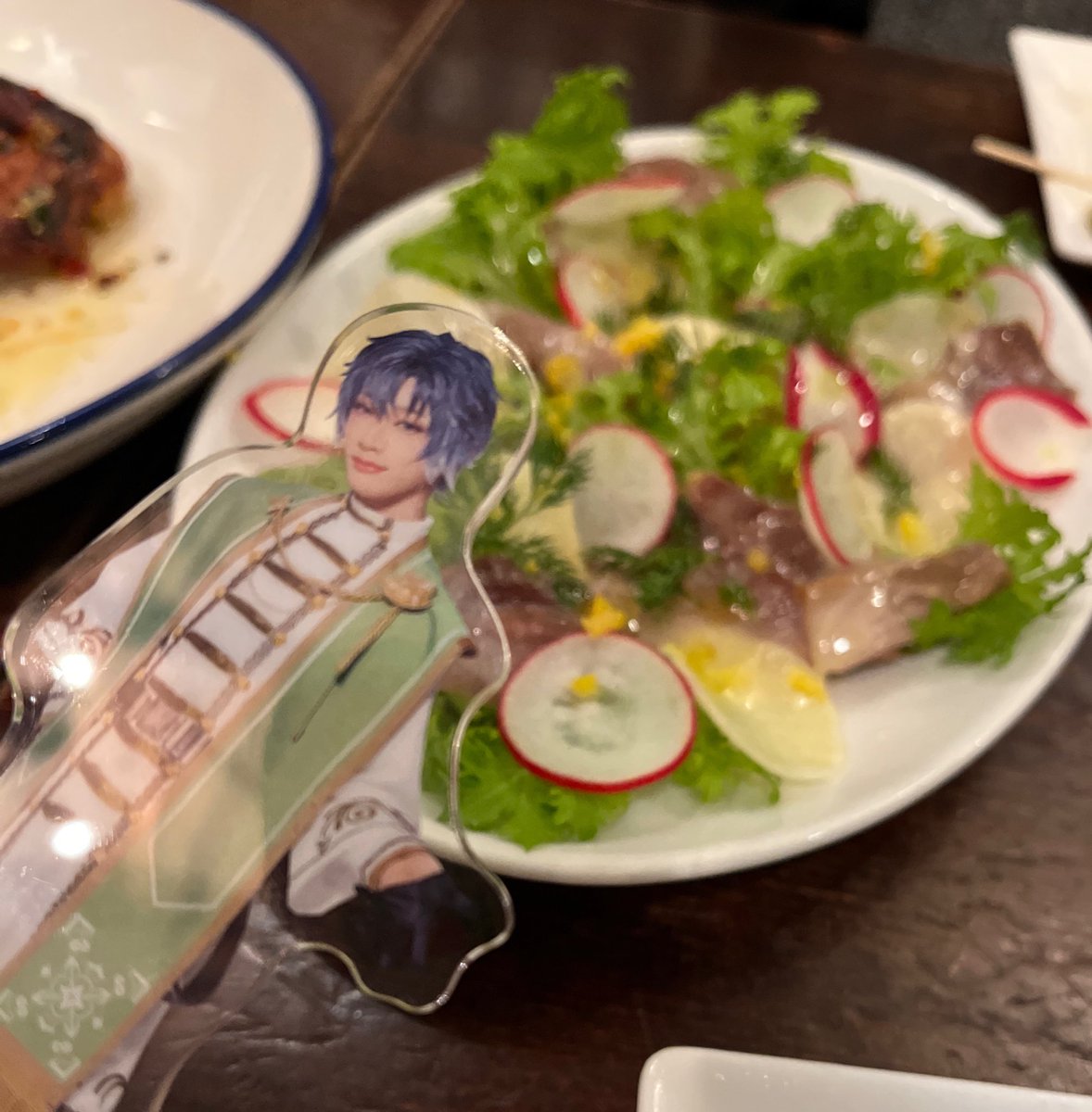 1boy male focus food solo plate blue hair chopsticks  illustration images